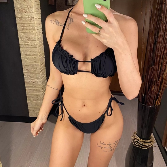 Other - Black Ruched Top and Brazilian Bottom Bikini Set